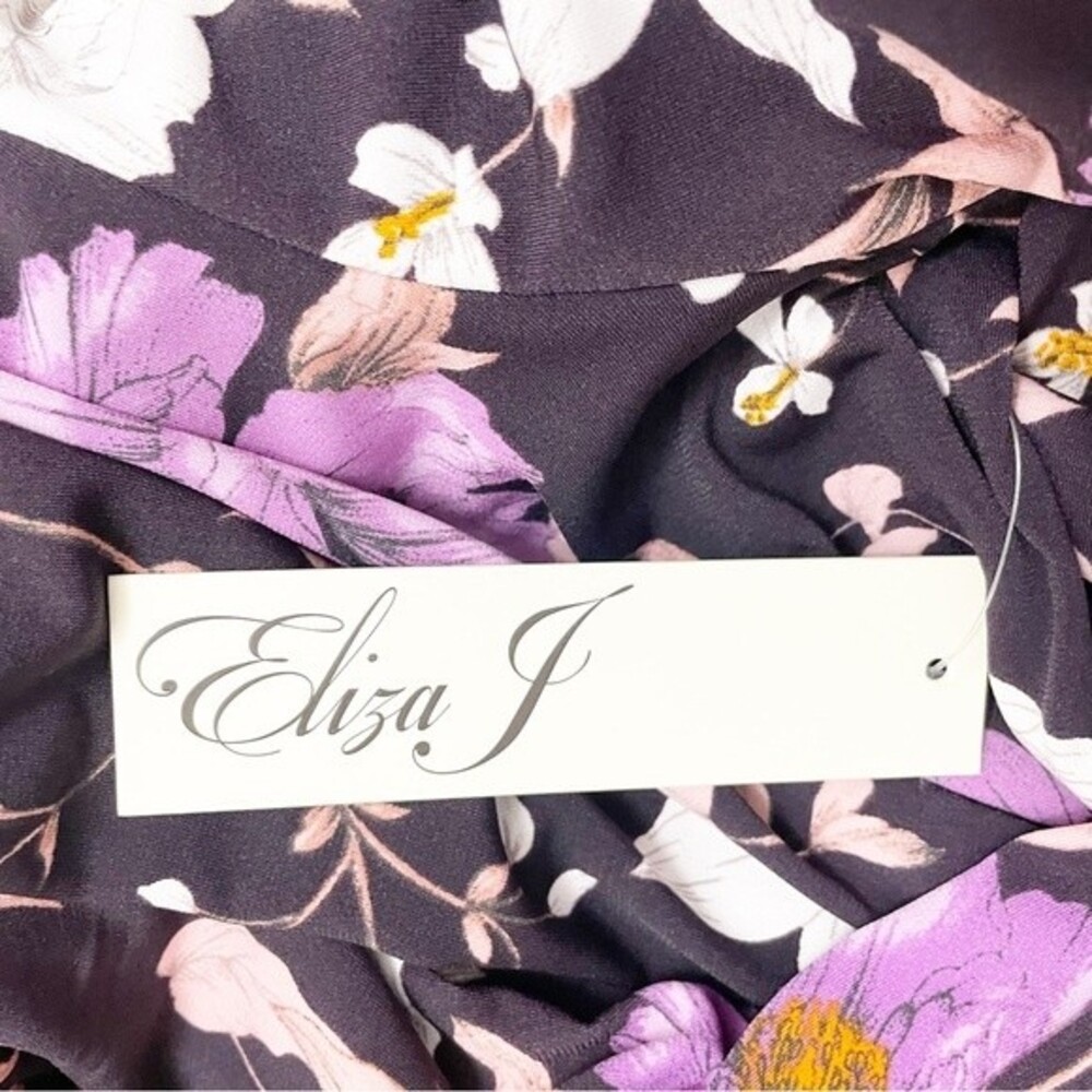 NWT Eliza J Floral Long Sleeve Shirred Midi Dress Aubergine Blooms Plus Size 20W - Picture 11 of 16